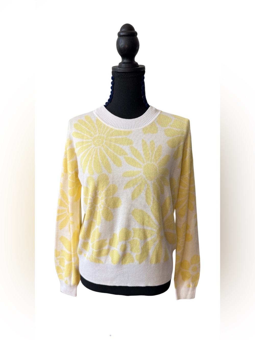 LOFT Yellow and White Floral Crewneck Cottagecore Sweater